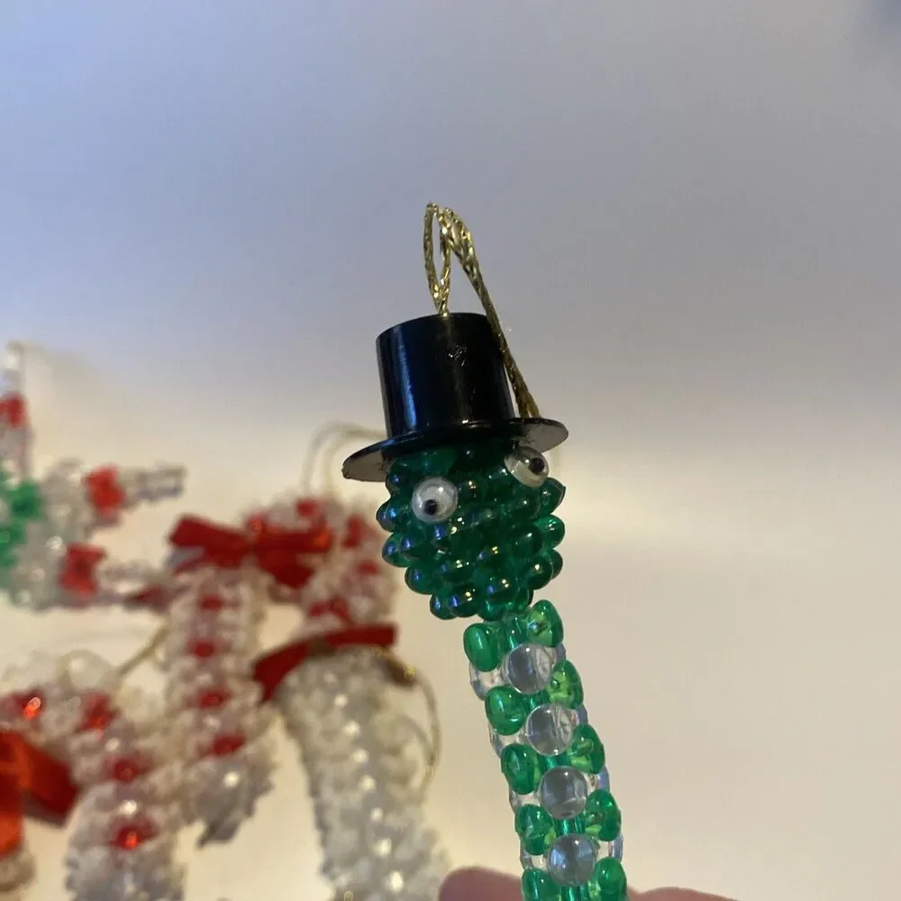 10 Vintage Handmade Plastic Beaded Wire Christmas Ornament Lot Angel Snowflake
